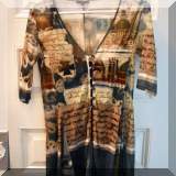 H37. Aventures des Toiles collage print silk button front top. Size 38 - $26 